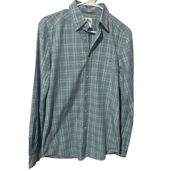 LACOSTE Blue & White Plaid Lightweight 100% Cotton Long Sleeve Button Down Top - Picture 1 of 5